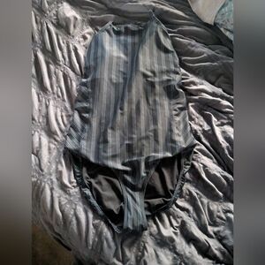 AlbionFit Striped Navy and Light Blue Swimsuit